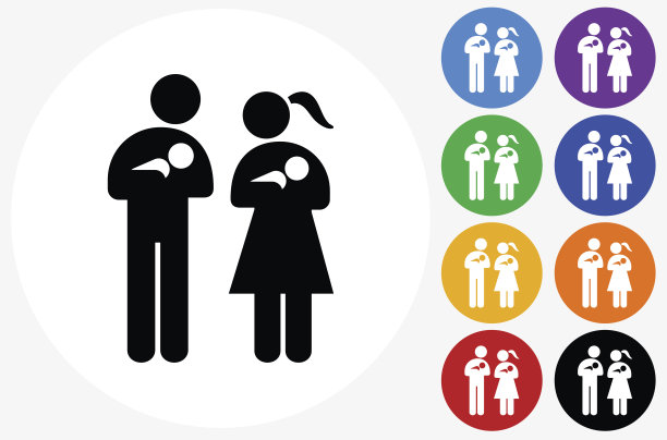 家庭和婴儿图标上的平面颜色圆形按钮图片下载