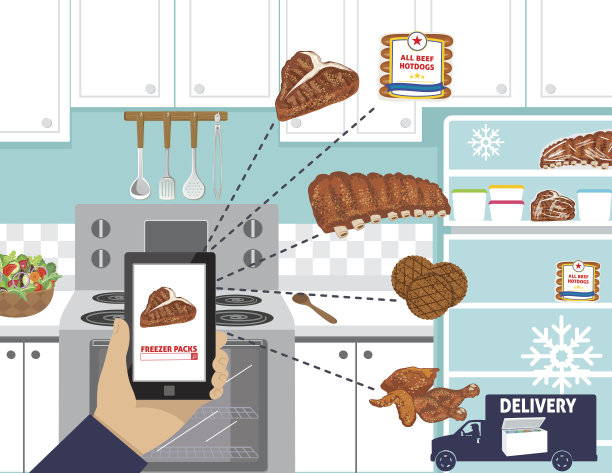 一名男子用手机为冰箱订餐图片下载