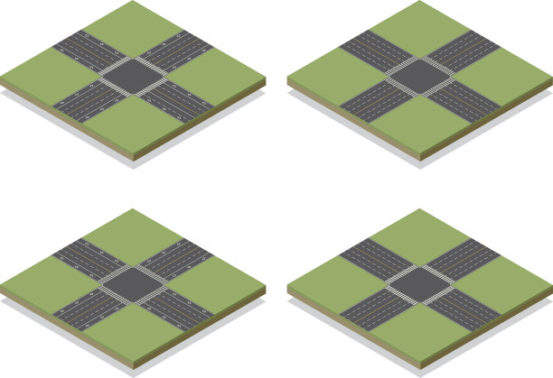 无缝等距道路交叉口建筑瓷砖套件图片下载