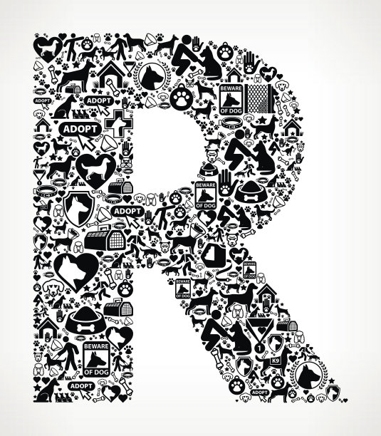 字母R狗和狗宠物黑色图标图案图片下载