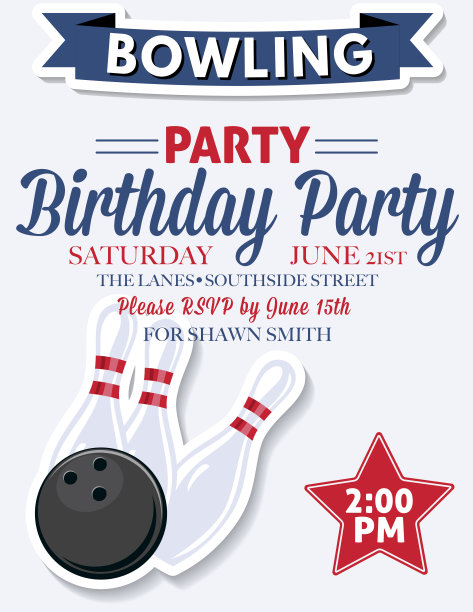 复古风格保龄球生日派对邀请模板图片下载