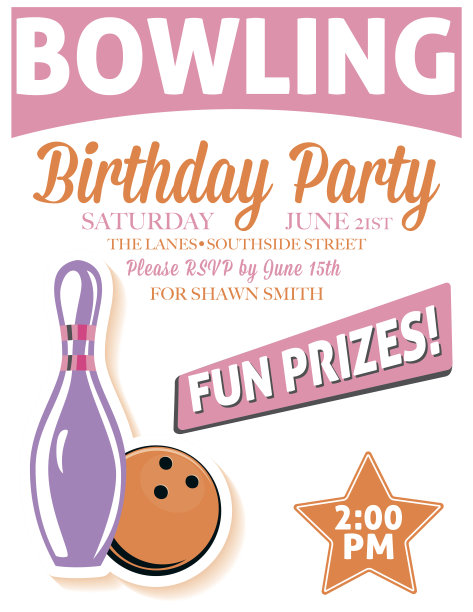 复古风格保龄球生日派对邀请模板图片下载