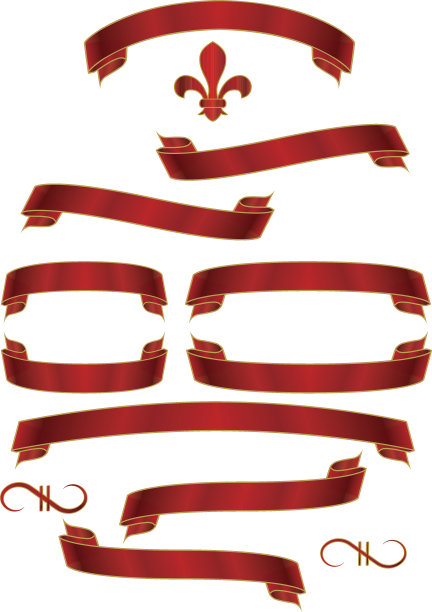 采购产品闪亮的红色金属横幅，缎带，百合花，装饰集图片下载