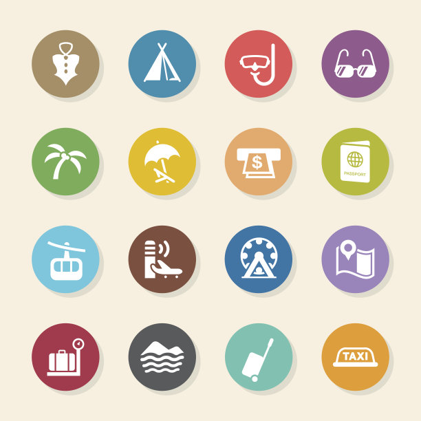 旅行和度假图标设置2 -颜色圈系列图片下载