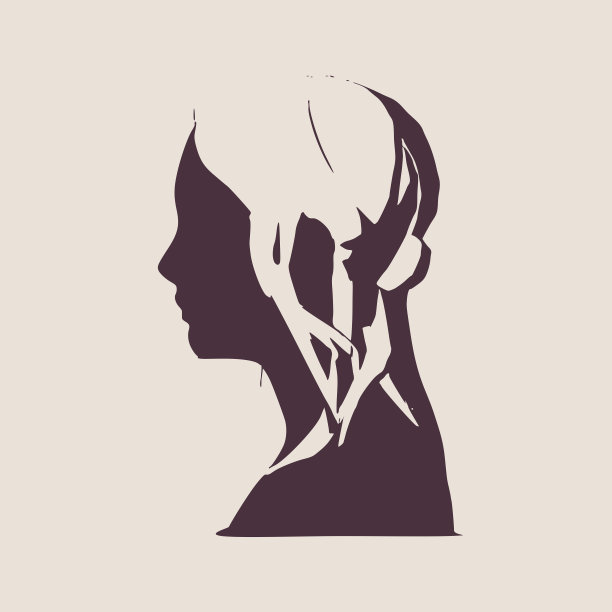 一个女性头部的剪影。正面的看法。图片下载