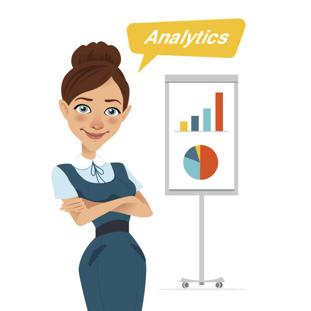 女人抱着双臂站在挂满图表的白板旁。业务角色。矢量图图片下载