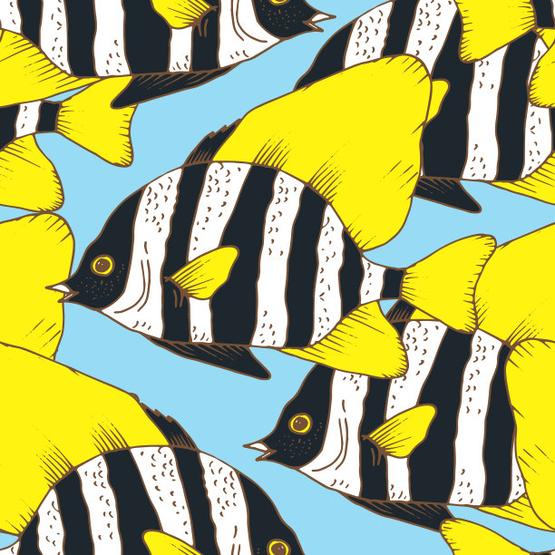 矢量无缝图案与斑马鱼，珊瑚鱼素材图片