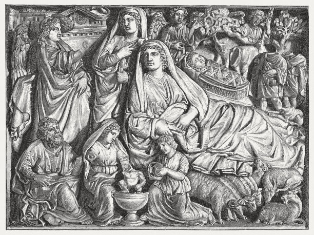 耶稣的诞生，由尼古拉·皮萨诺创造(1260年)，浸洗室，比萨图片下载