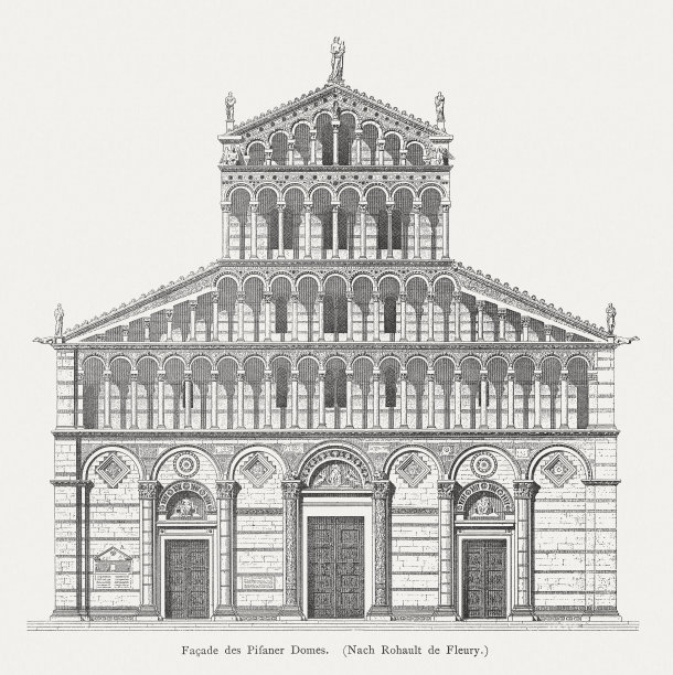 比萨大教堂，木刻，1884年出版图片下载
