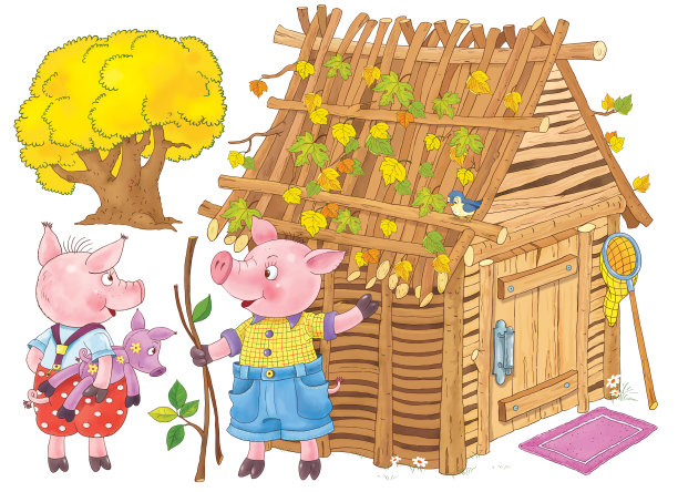 三只小猪。童话故事。对儿童插图。着色页面。可爱和有趣的卡通人物图片下载