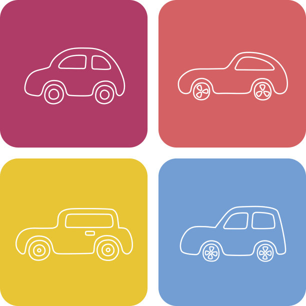 一套4辆白色方形卡通汽车。图片下载