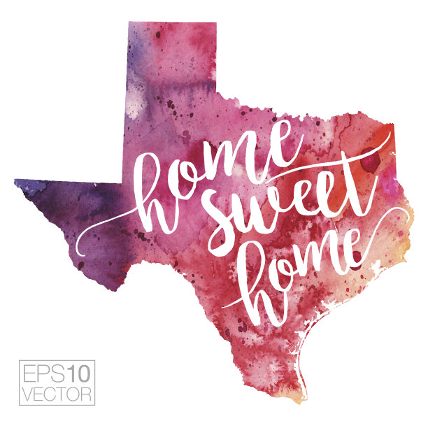 家甜蜜的家矢量水彩德克萨斯州地图图片下载