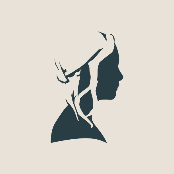 一个女性头部的剪影。正面的看法。图片下载