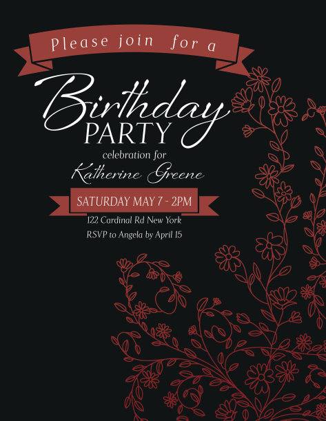 手绘涂鸦花藤邀请模板图片下载