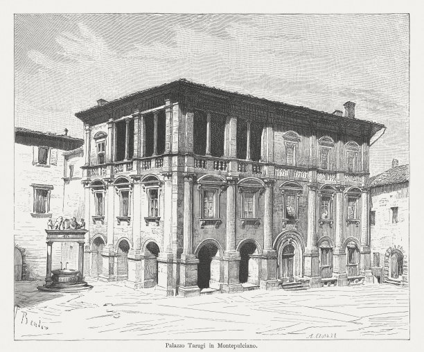 意大利托斯卡纳蒙特普恰诺的诺比利-塔鲁吉宫，木版，1884年出版图片下载