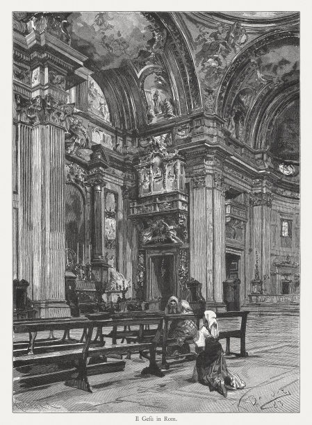 意大利罗马内部的Gesù教堂，1884年出版图片下载
