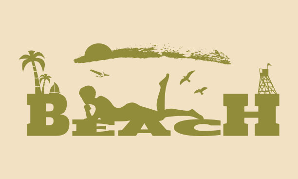 年轻女子在海滩上晒日光浴。图片下载