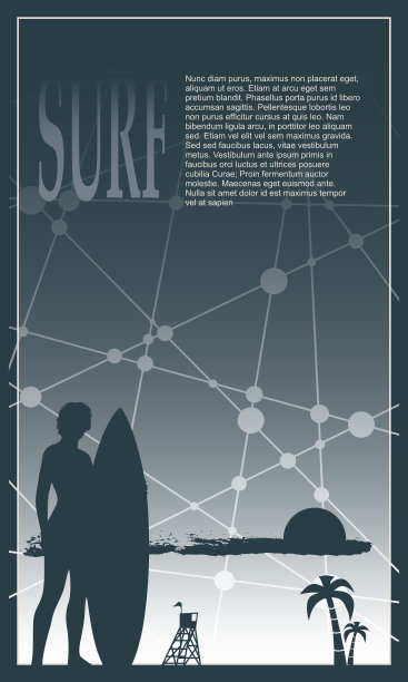 矢量插图的女士摆姿势与冲浪板图片下载