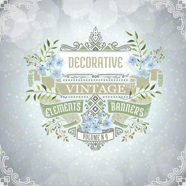 复古横幅和鲜花相框图片下载