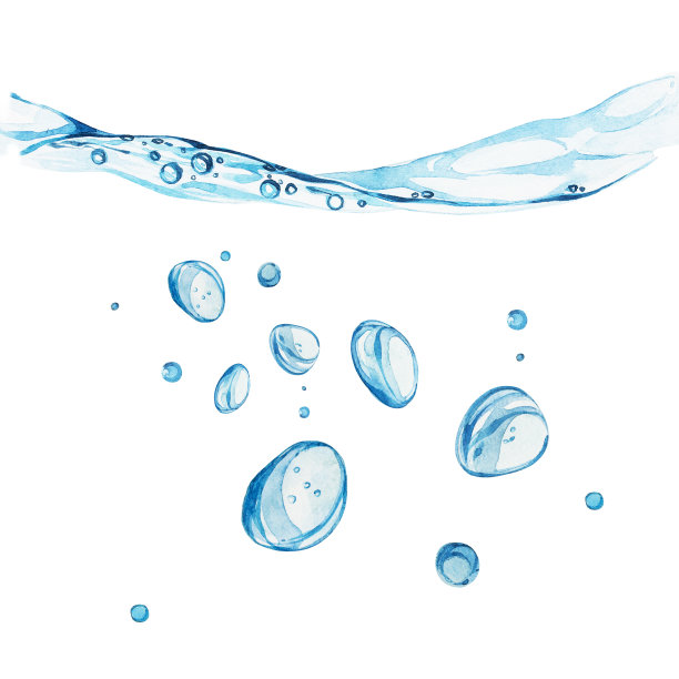 水背景与气泡和水线。水彩画手绘插图。图片下载