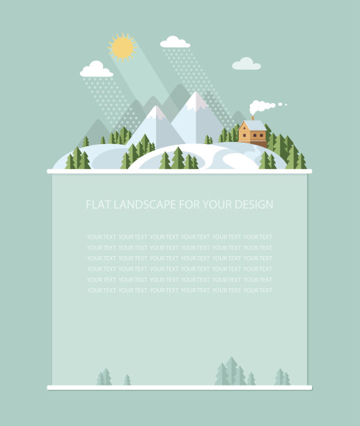 新年贺词和圣诞贺词。冬季景观山，雪山。平面向量插图图片下载