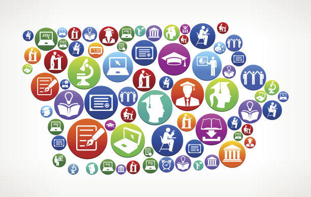 爱荷华州电子学习和大学教育矢量按钮模式图片下载