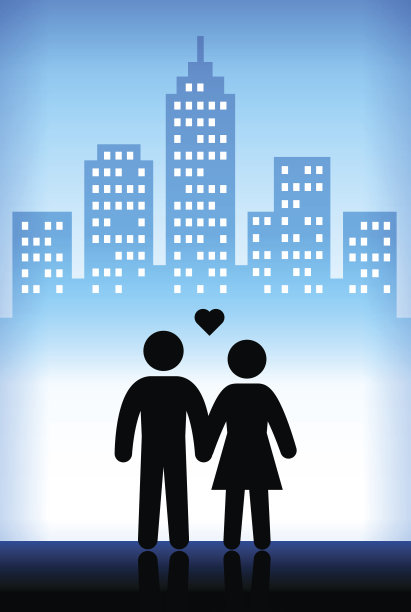 一对男女蓝色矢量城市背景图片下载