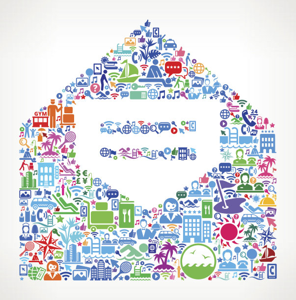 信封度假酒店和酒店行业图标背景图片下载