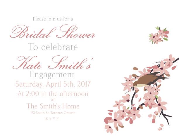 樱花和小鸟邀请模板图片下载