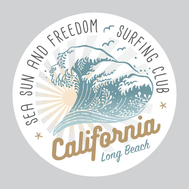 加州冲浪俱乐部白色背景上的彩色标签图片下载