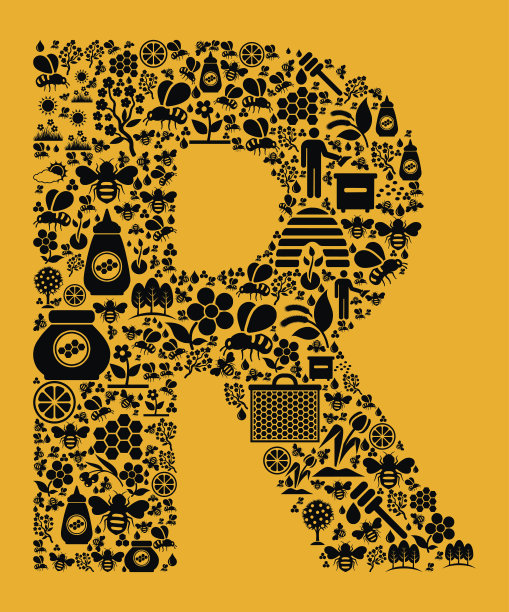 字母R蜜蜂和蜂蜜矢量图标背景图片下载