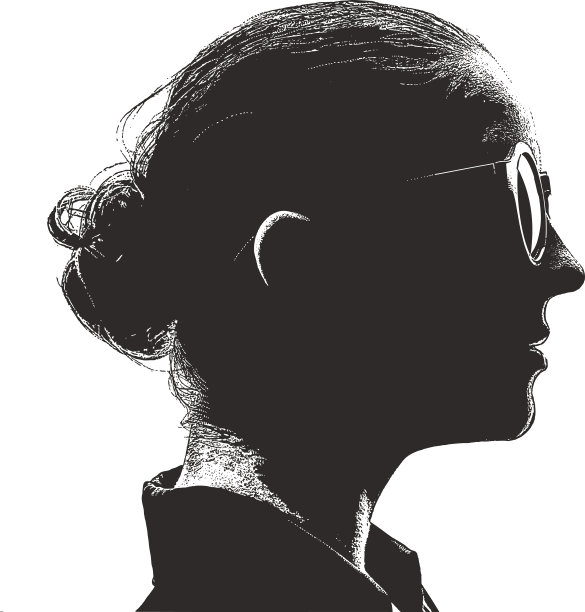 Mezzotint剪影的侧面肖像一个聪明，年轻的女人图片下载