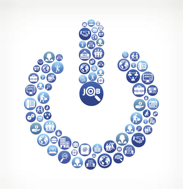 电源按钮工作和雇佣蓝色矢量按钮模式图片下载