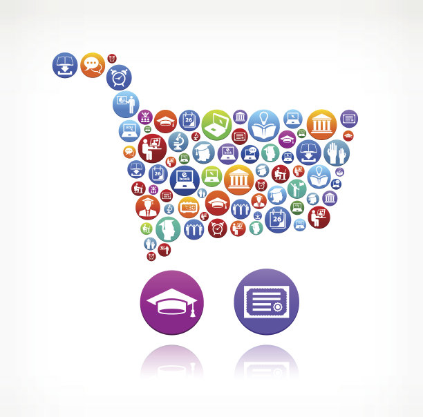 购物车电子学习和大学教育矢量按钮模式图片下载