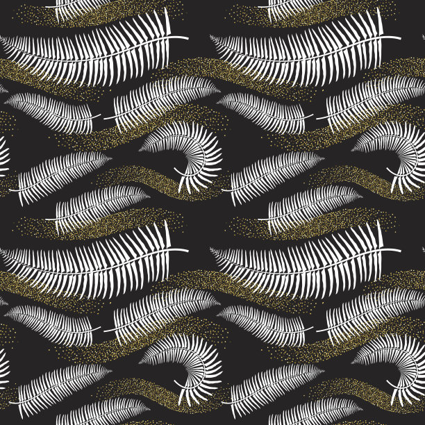 热带树叶图案与笔触和黄金图片下载