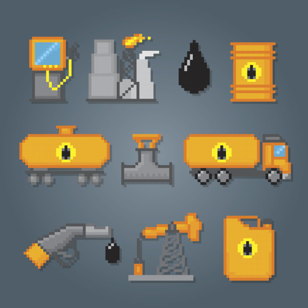 油的提取和加工。像素艺术。老式的电脑图形风格。游戏元素图片下载