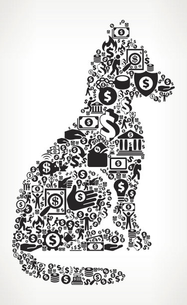 狗坐钱和金融黑白图标背景图片下载