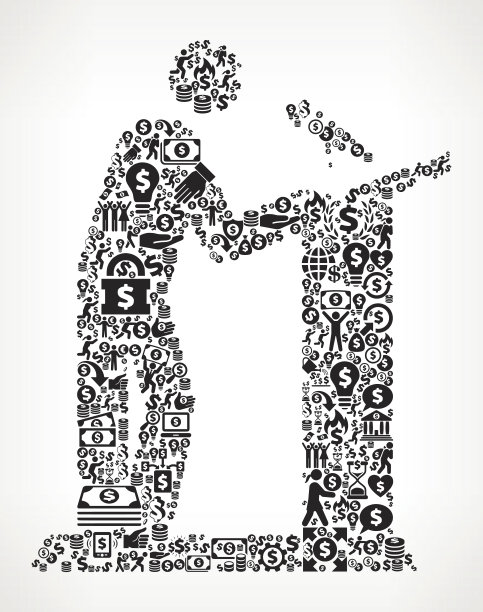 演讲者在讲台金钱和金融黑白图标背景图片下载