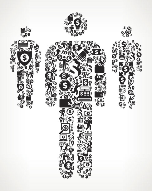 小组棍子人物金钱和金融黑色和白色图标背景图片下载