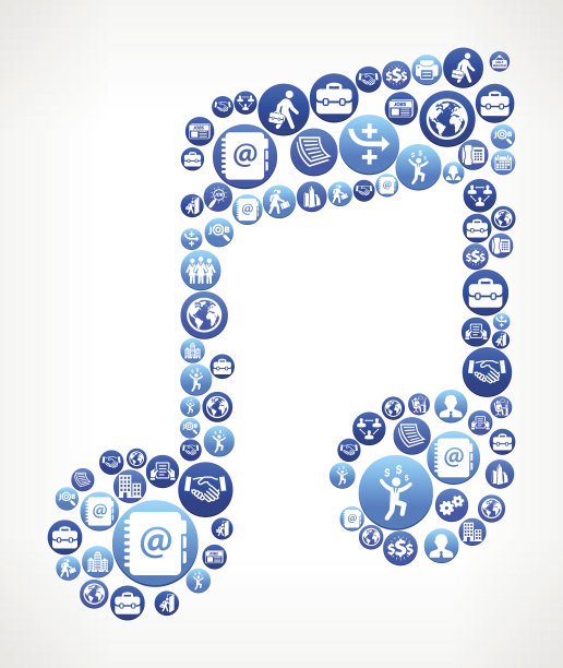 音乐音符工作和就业蓝色矢量按钮模式图片下载