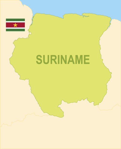 带有旗帜的苏里南平面地图图片下载