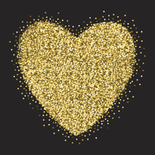 金色的星星闪闪发光的大心形装饰品图片下载