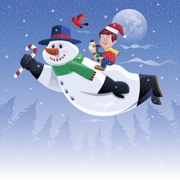 孩子和雪人飞图片下载