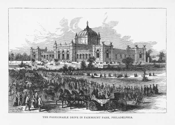 费尔蒙特公园的时尚大道，费城维多利亚版画，1879年图片下载