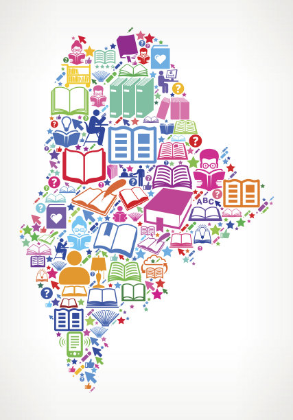 缅因州阅读书籍和教育矢量图标背景图片下载