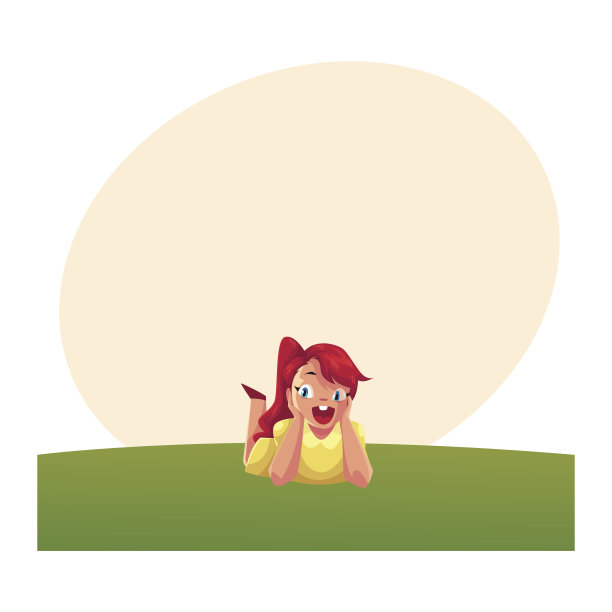 长头发的少女躺在草地上，暑假图片下载