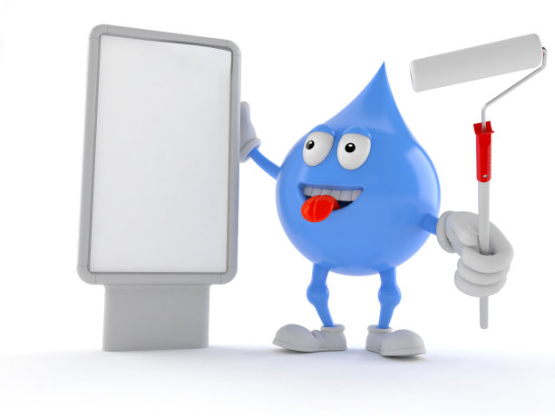 水滴人物与空白广告牌图片下载