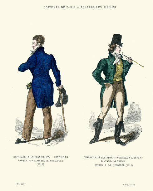 19世纪早期时尚男装的历史图片下载