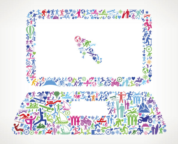 笔记本电脑和光标活跃的生活方式矢量图标模式图片下载