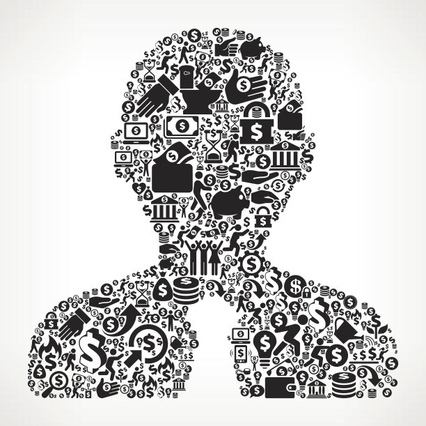 男性头像金钱和金融黑白图标背景图片下载